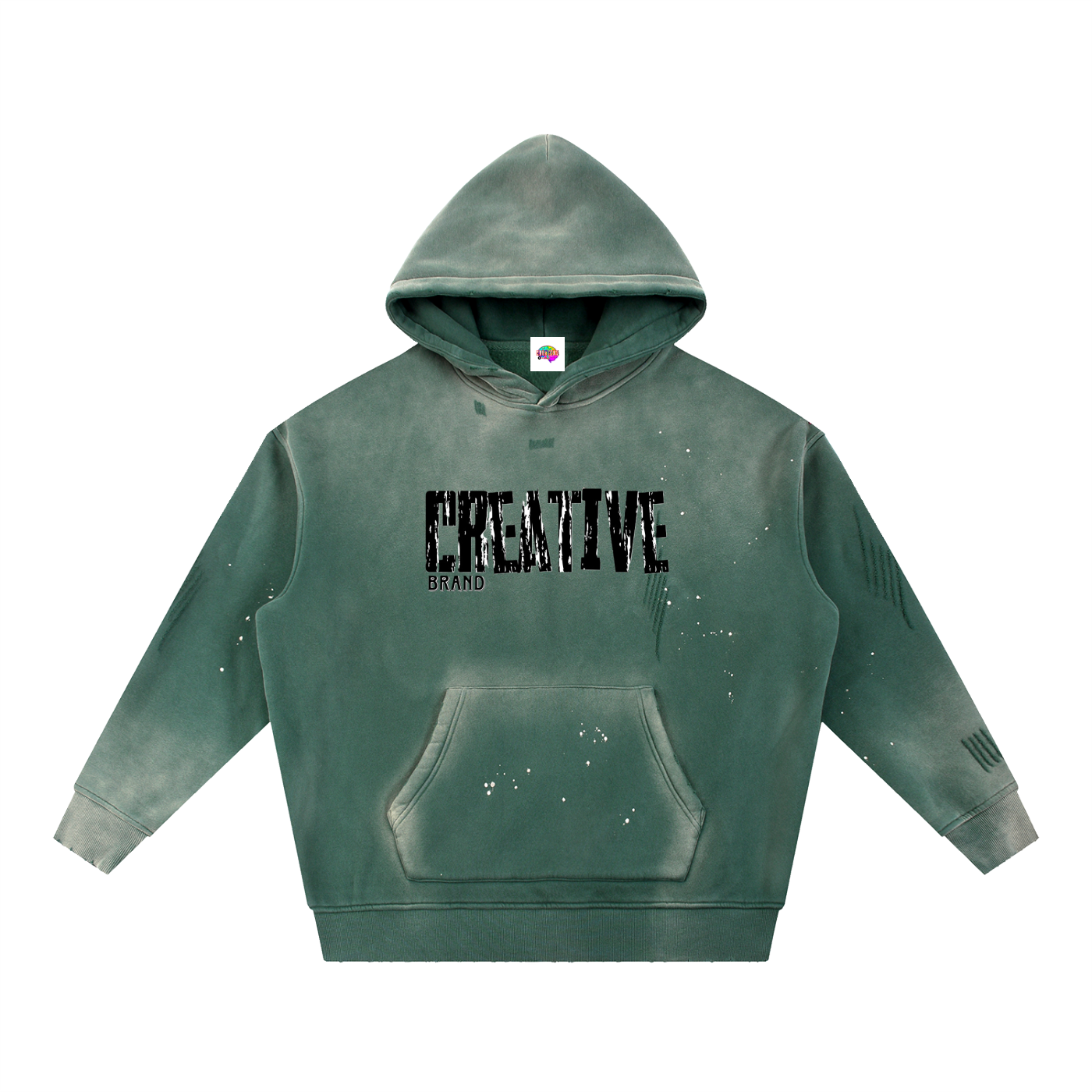 Creative Brand Vintage Washed Frayed Fleece Hoodie