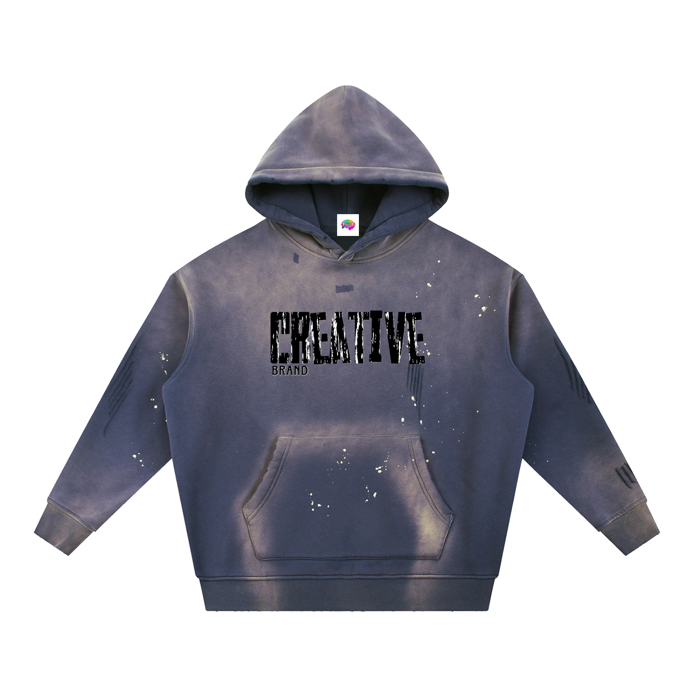 Creative Brand Vintage Washed Frayed Fleece Hoodie