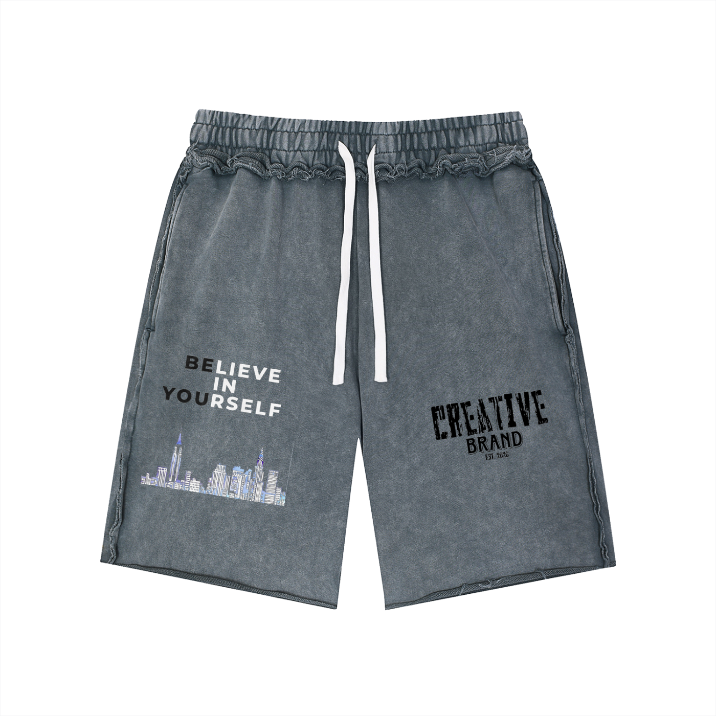 Unisex Mineral Wash Raw Edge Shorts