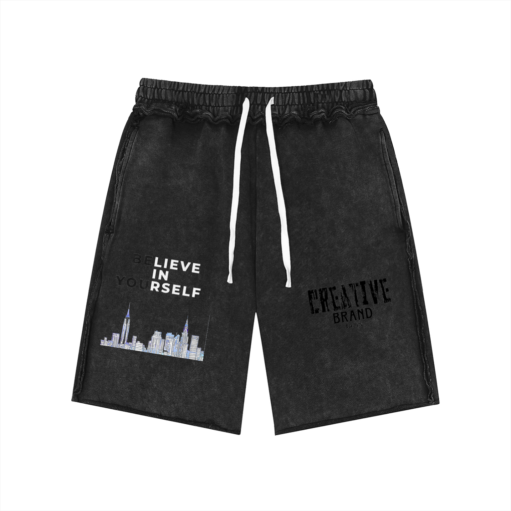 Unisex Mineral Wash Raw Edge Shorts