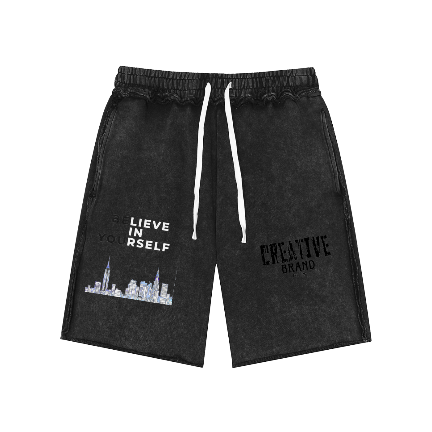 Unisex Mineral Wash Raw Edge Shorts